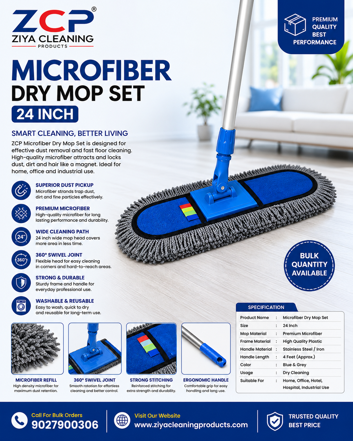 ✨ 24-Inch Wide Cleaning | Premium Microfiber | High Dust Pickup | Reusable | Durable & Lightweight